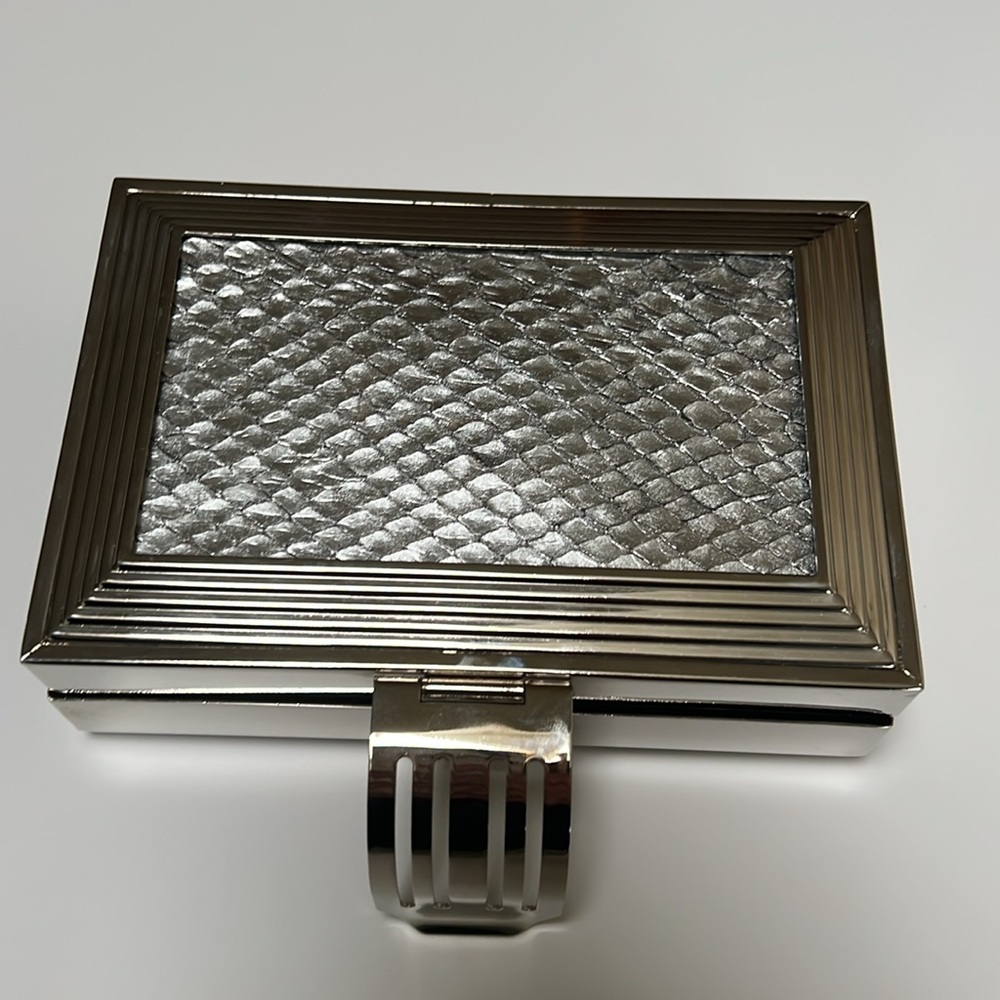Silver Clutch Handbag • Reptile Print W/ silver hardware frame • - Picture 7 of 9